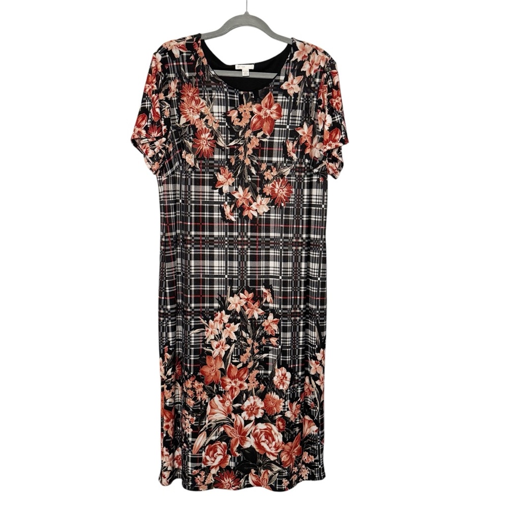 EST. 1948 FLORAL AND PLAID MIDI SHIFT DRESS SZ 18/20W